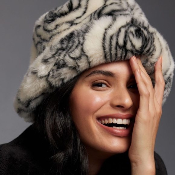Anthropologie Accessories - Anthrop Faux Fur Floral Bucket Hat New With Tags